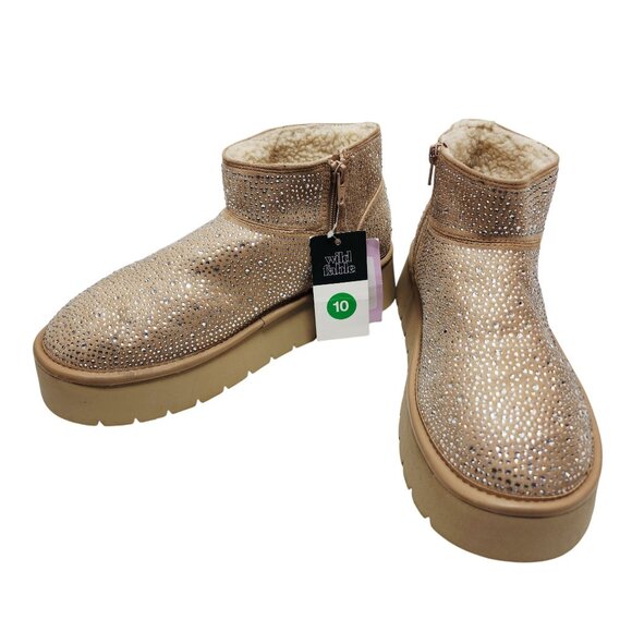 Wild Fable Womens Gold Glitter platforms  Ankle Boots Faux Fur Lining Size 10 - Picture 5 of 11
